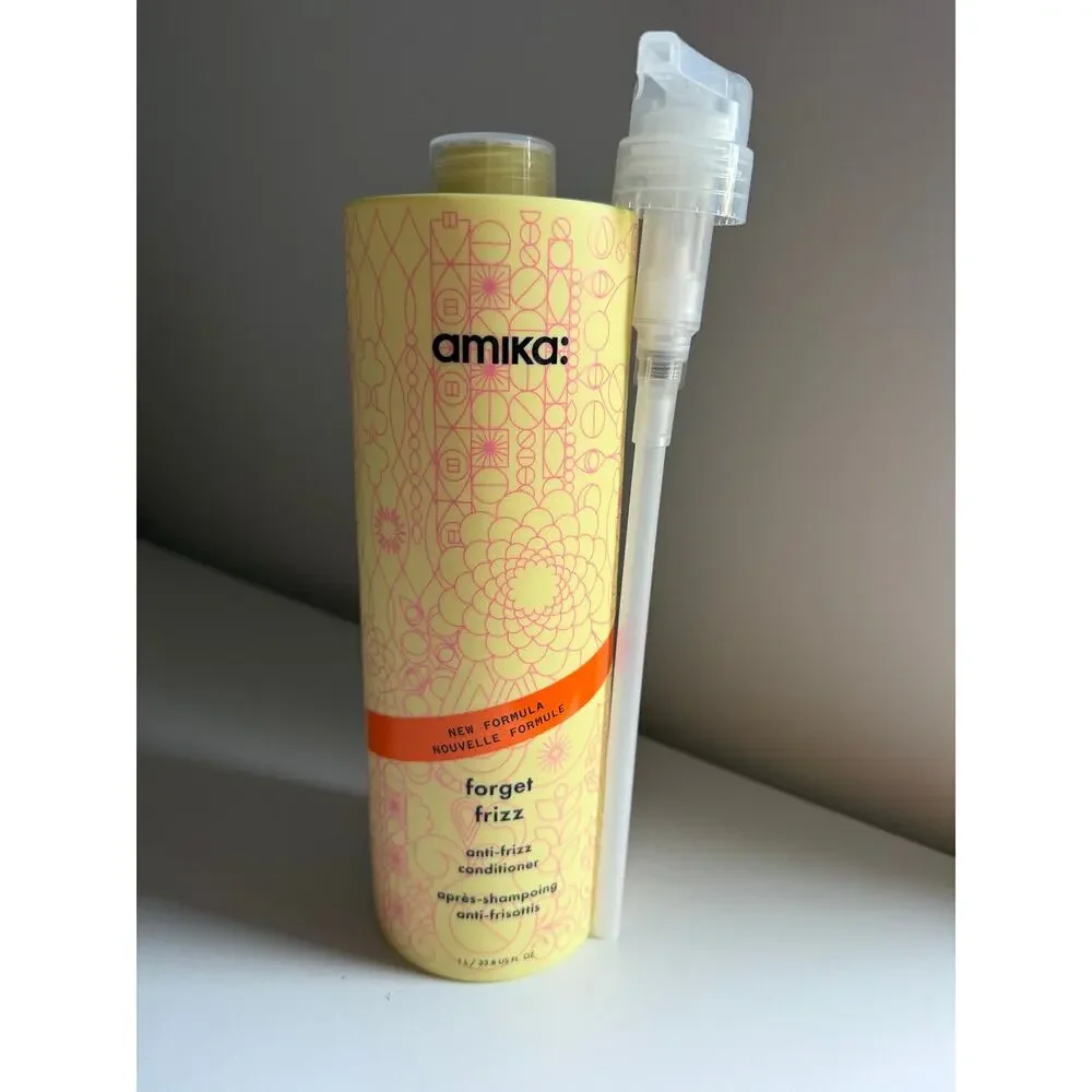 $80 New Amika Forget Frizz Anti-Frizz Conditioner 33.8 oz + Pump
